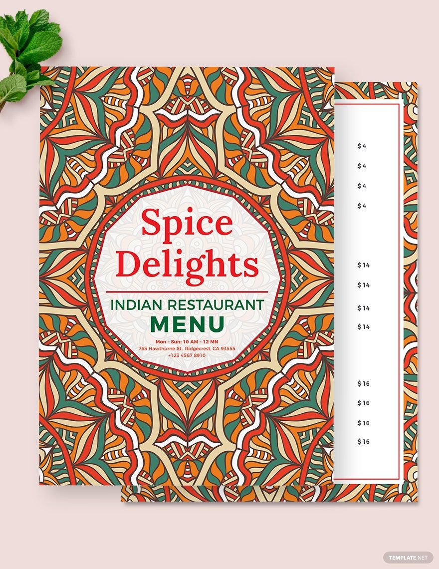 Free Indian Restaurant Menu Template For Word Printable Templates