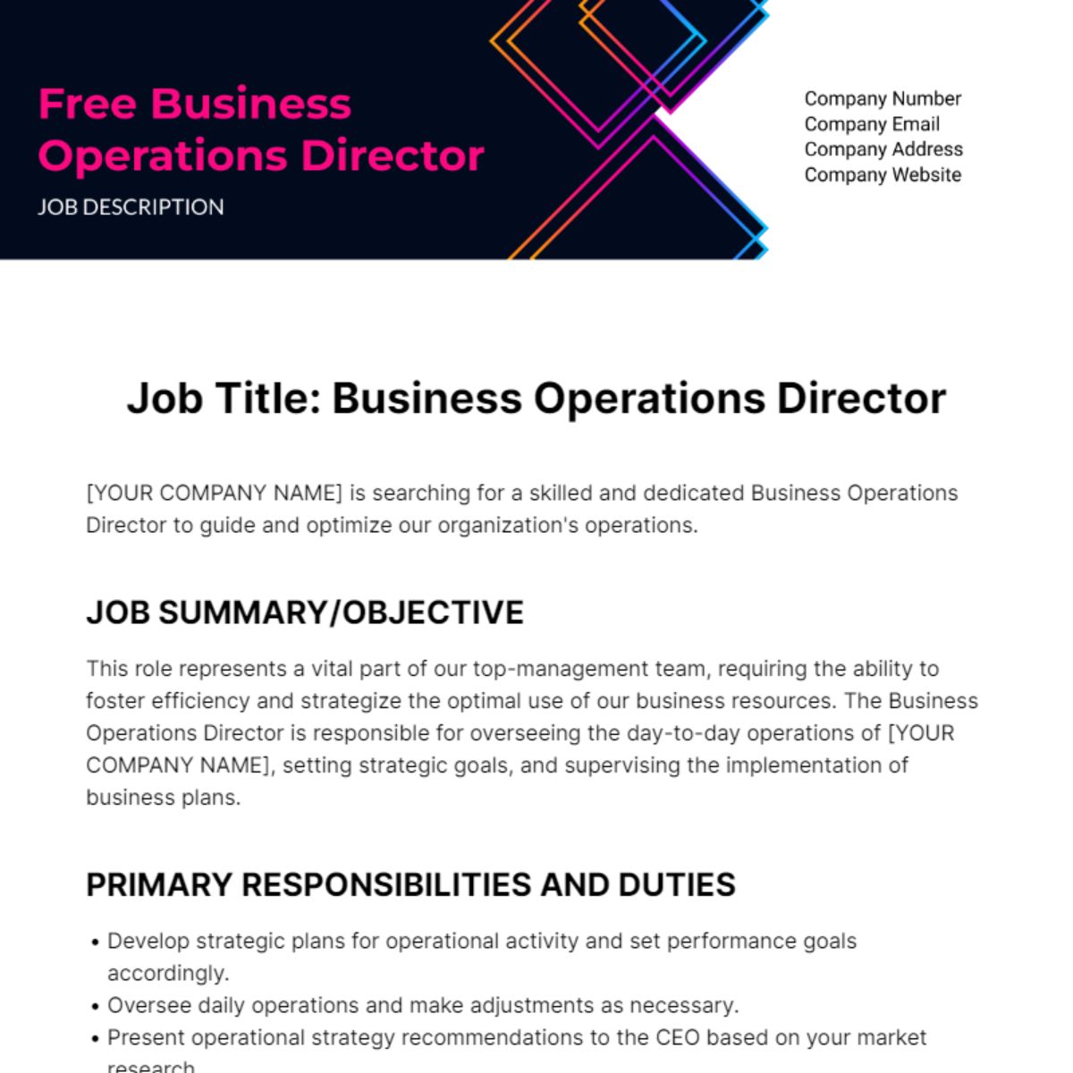 Business Operations Director Job Description Template