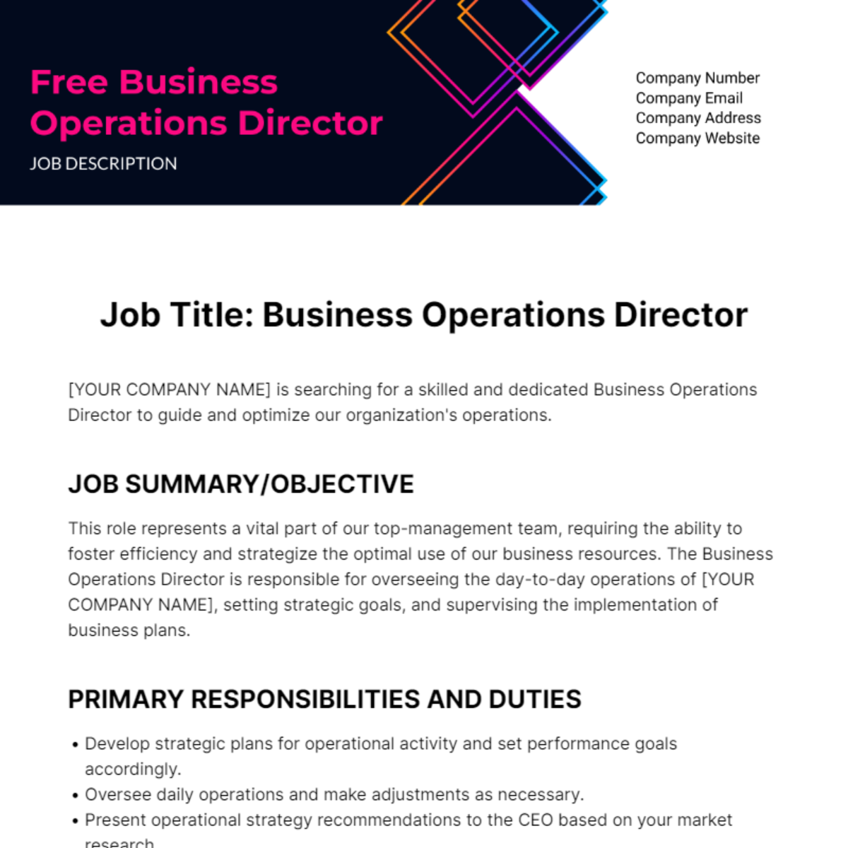 Business Operations Director Job Description Template Edit Online 