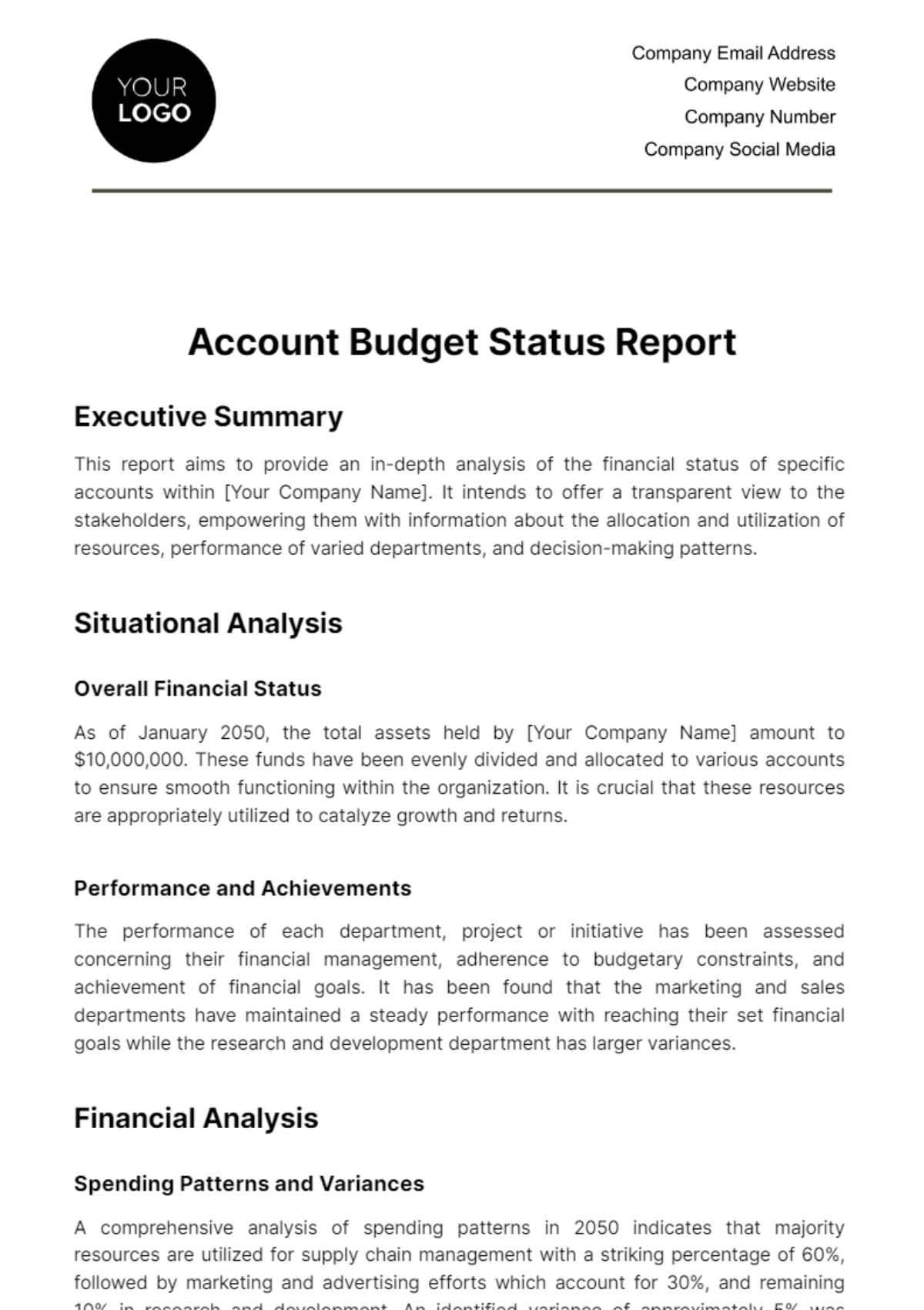 Free Account Budget Status Report Template