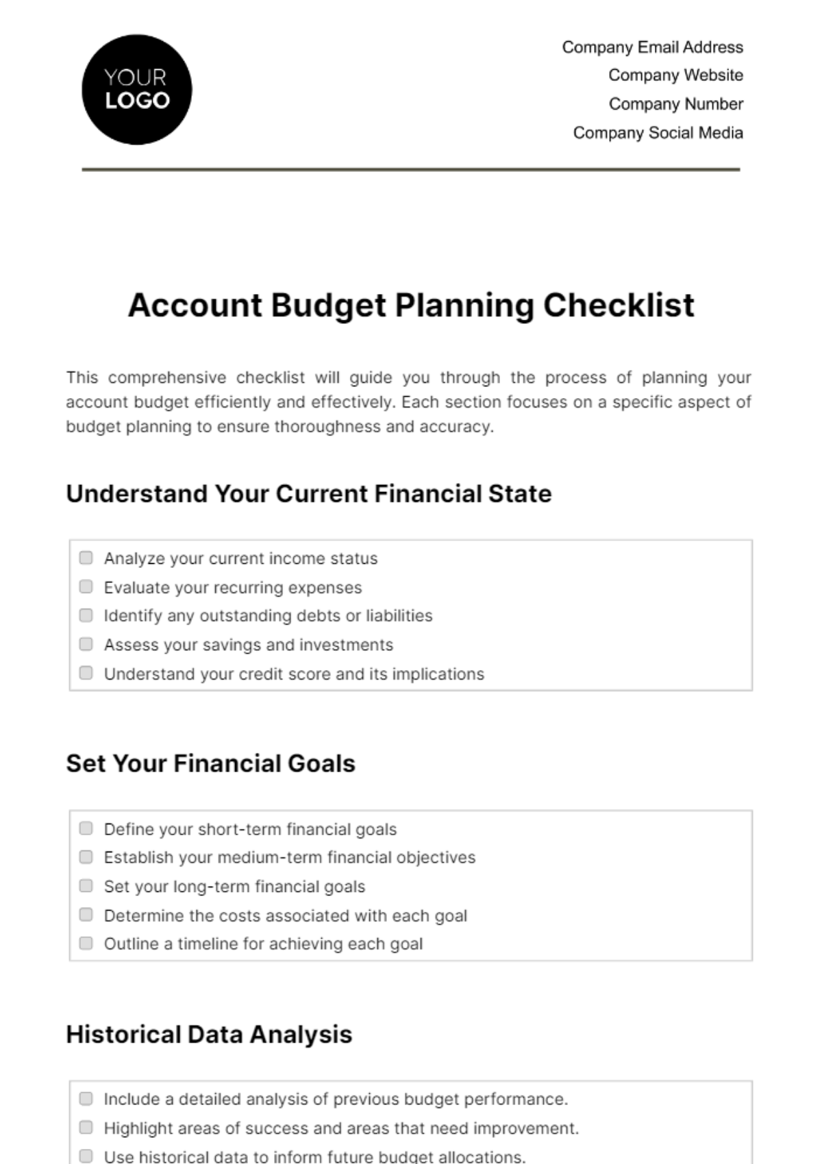 Account Budget Planning Checklist Template