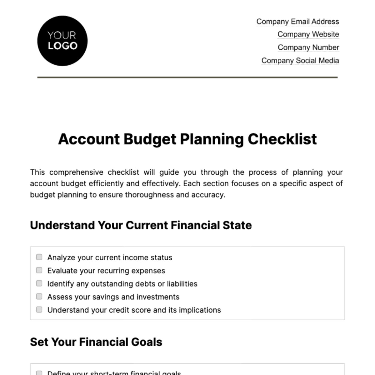 Account Budget Planning Checklist Template - Edit Online & Download