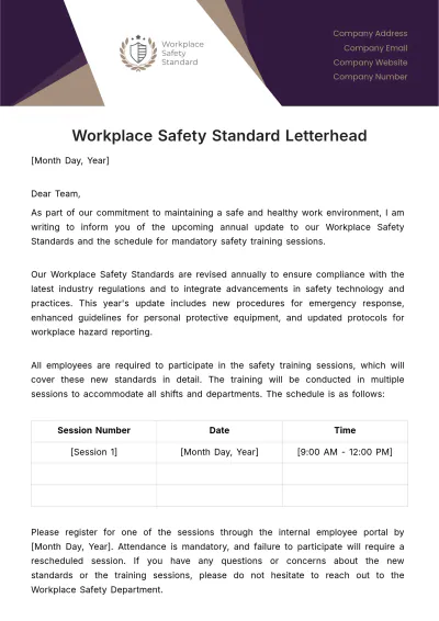 Free Workplace Safety Standard Letterhead Template to Edit Online
