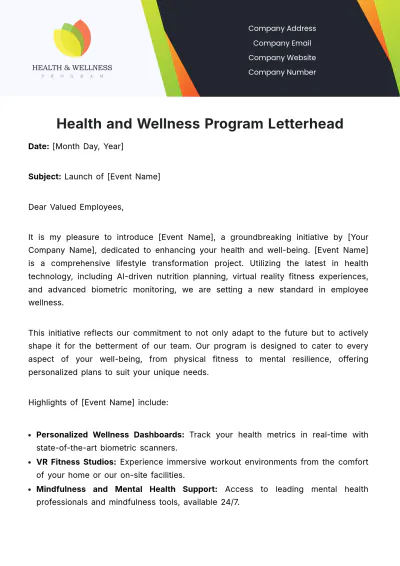 Free Health and Wellness Program Letterhead Template to Edit Online