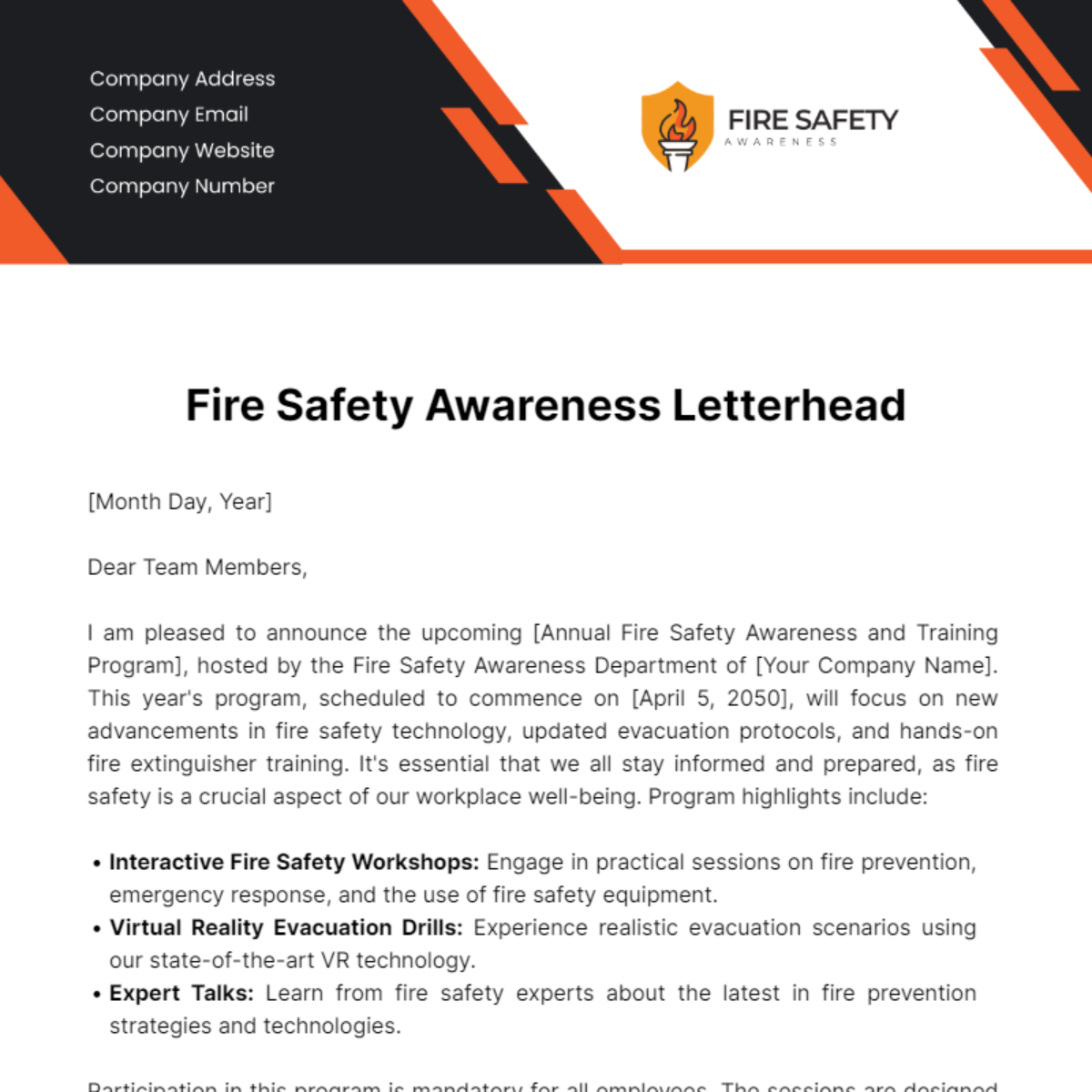 Fire Safety Awareness Letterhead Template - Edit Online & Download