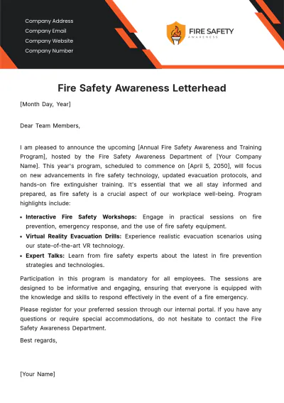 Free Fire Safety Awareness Letterhead Template to Edit Online