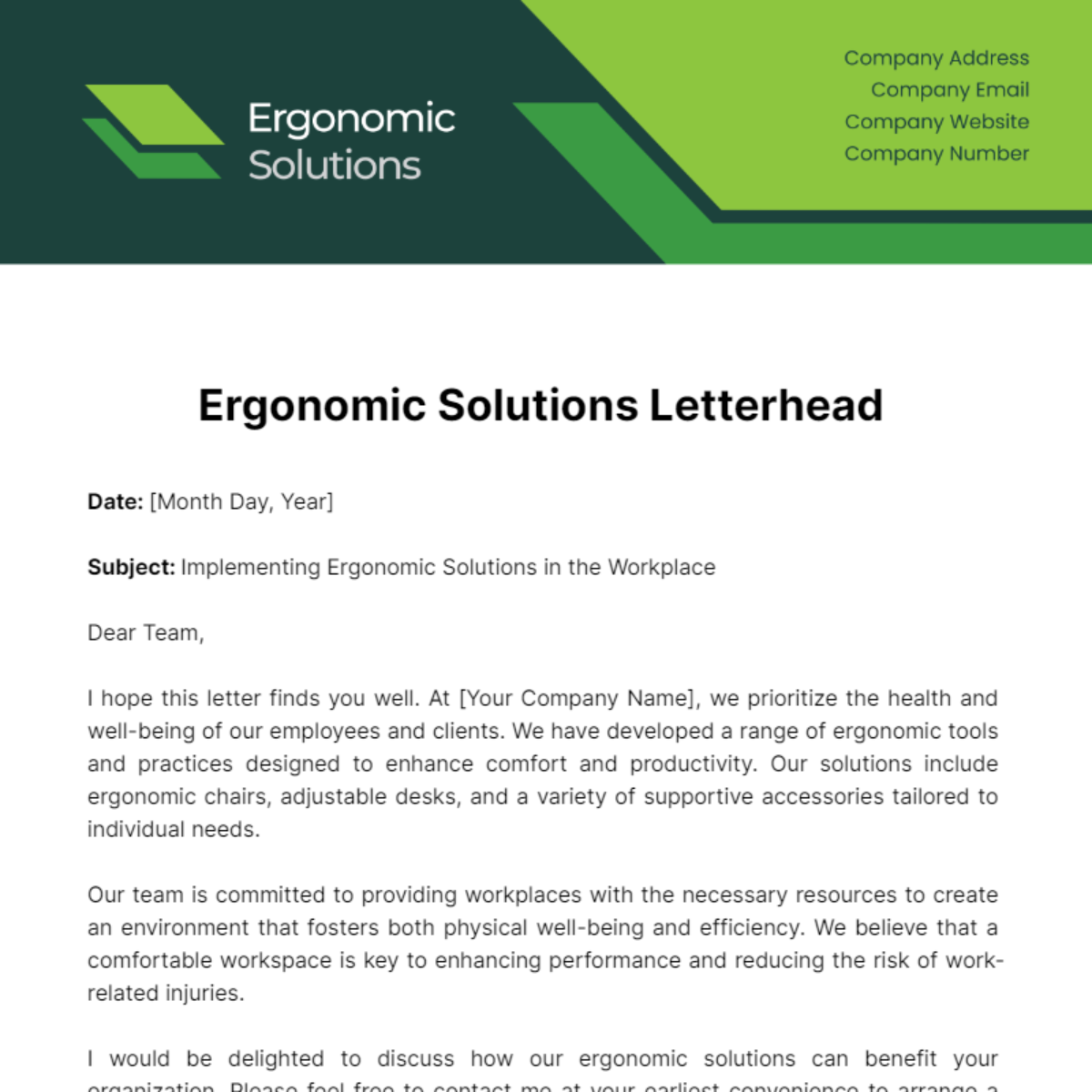 Free Ergonomic Solutions Letterhead Template
