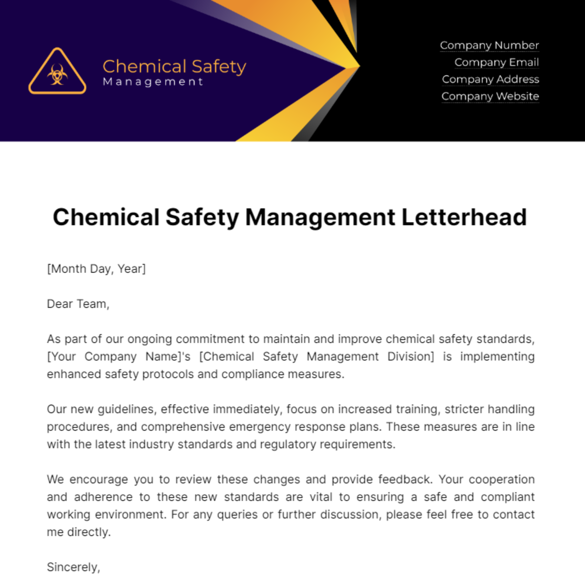 Chemical Safety Management Letterhead Template