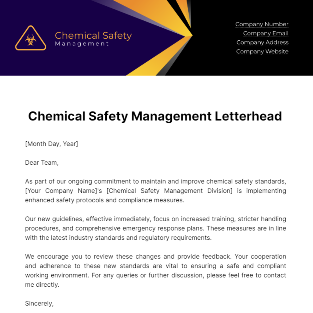 Chemical Safety Management Letterhead Template - Edit Online & Download