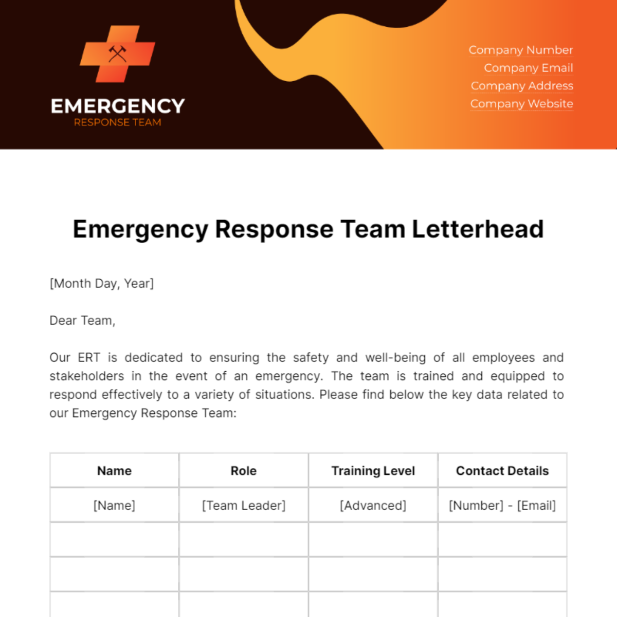 Emergency Response Team Letterhead Template