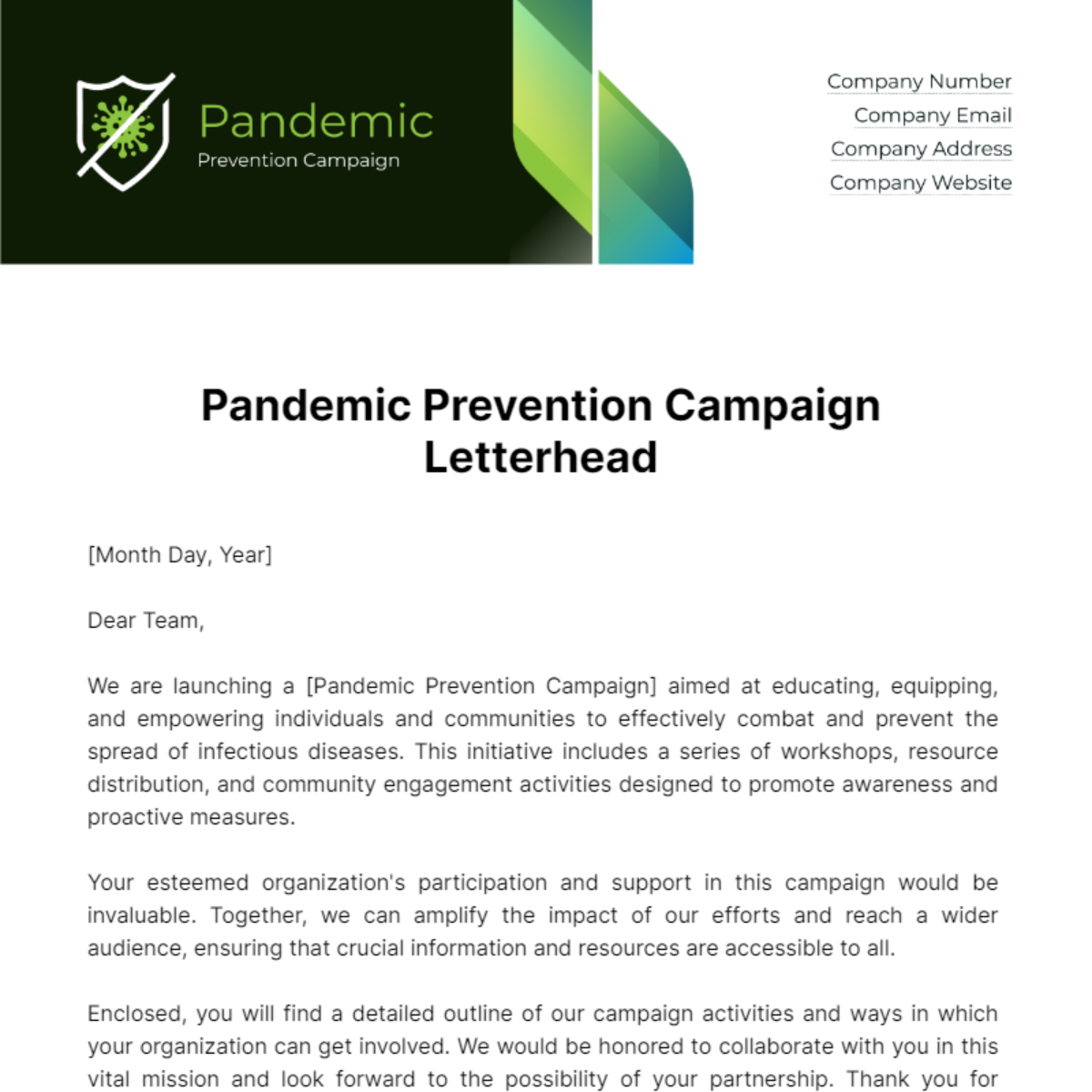 Pandemic Prevention Campaign Letterhead Template