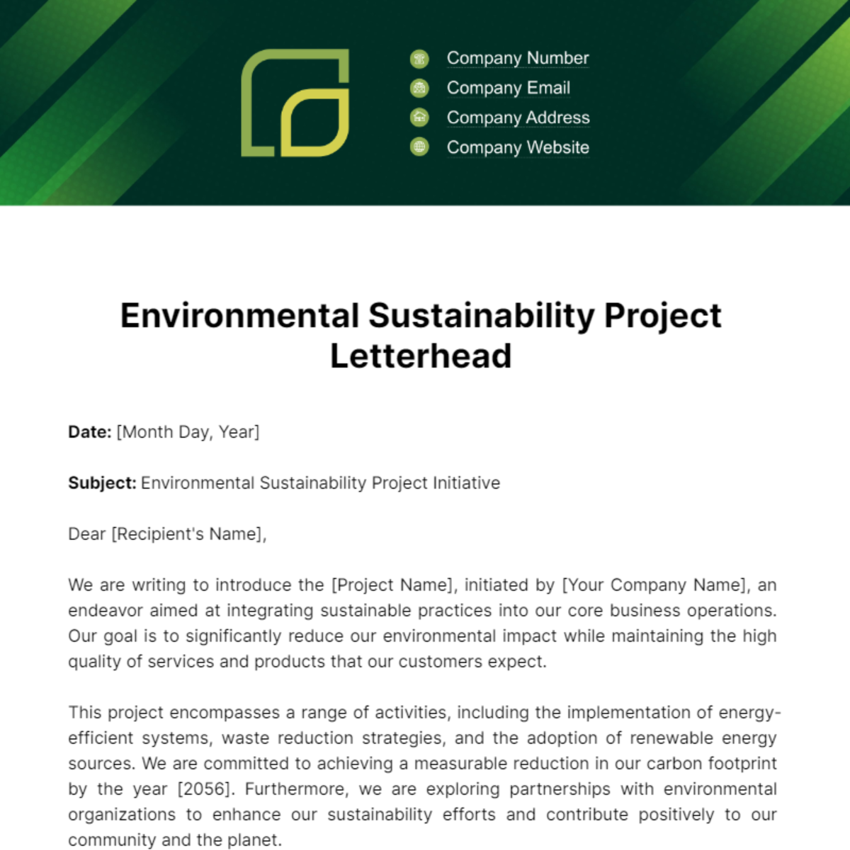 Free Environmental Sustainability Project Letterhead Template
