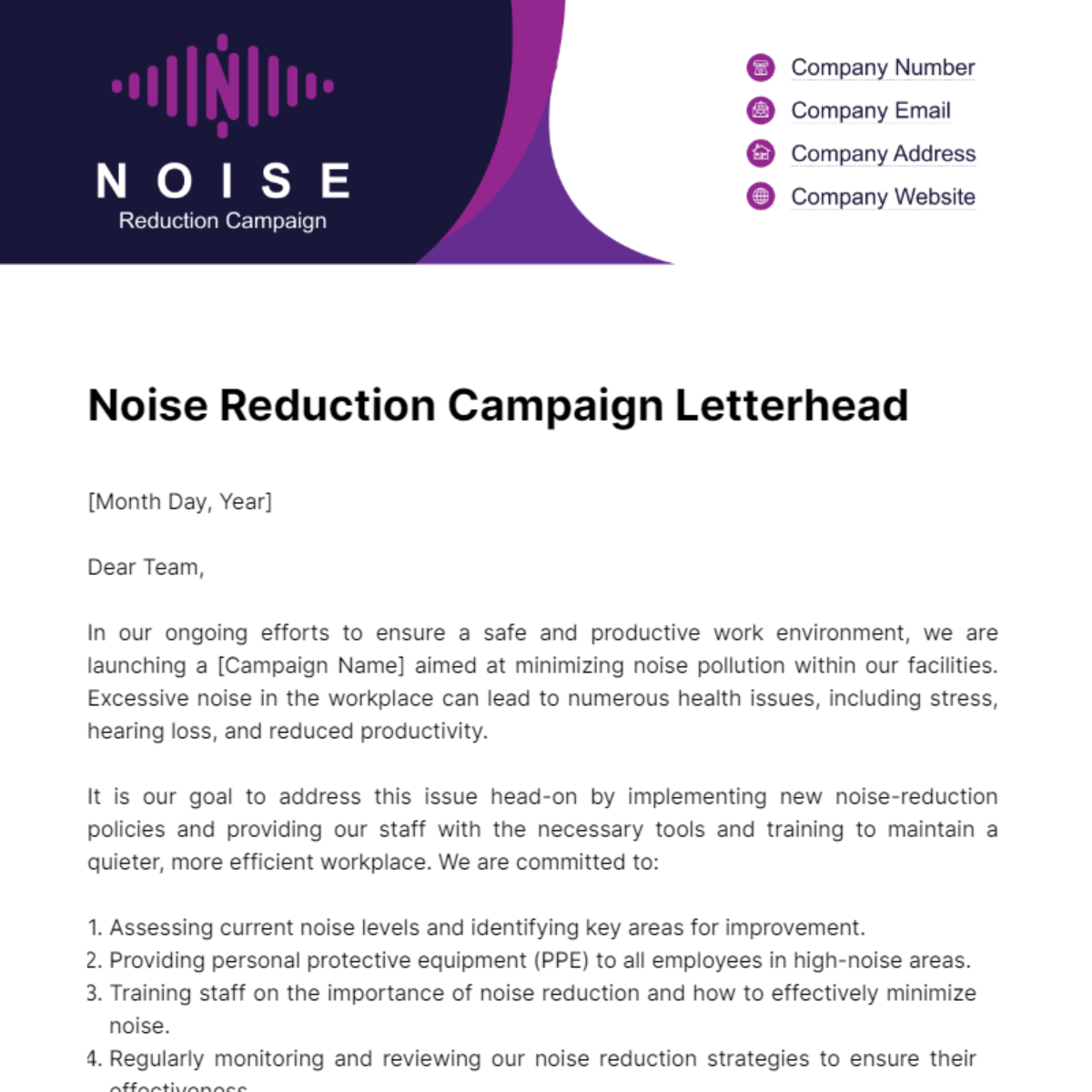 Free Noise Reduction Campaign Letterhead Template