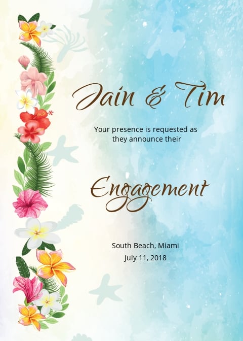 Beach Wedding Engagement Announcement Card Template.jpe