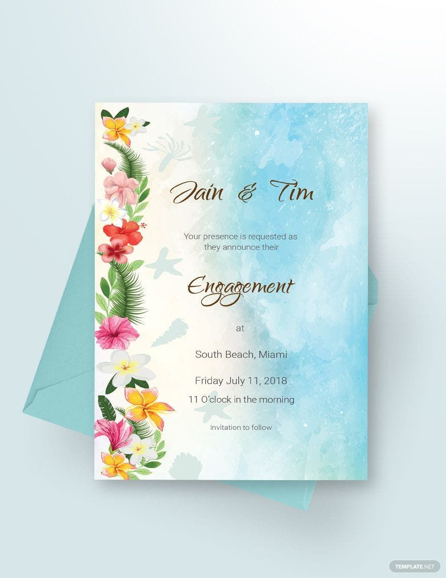 Beach Wedding Engagement Announcement Card Template
