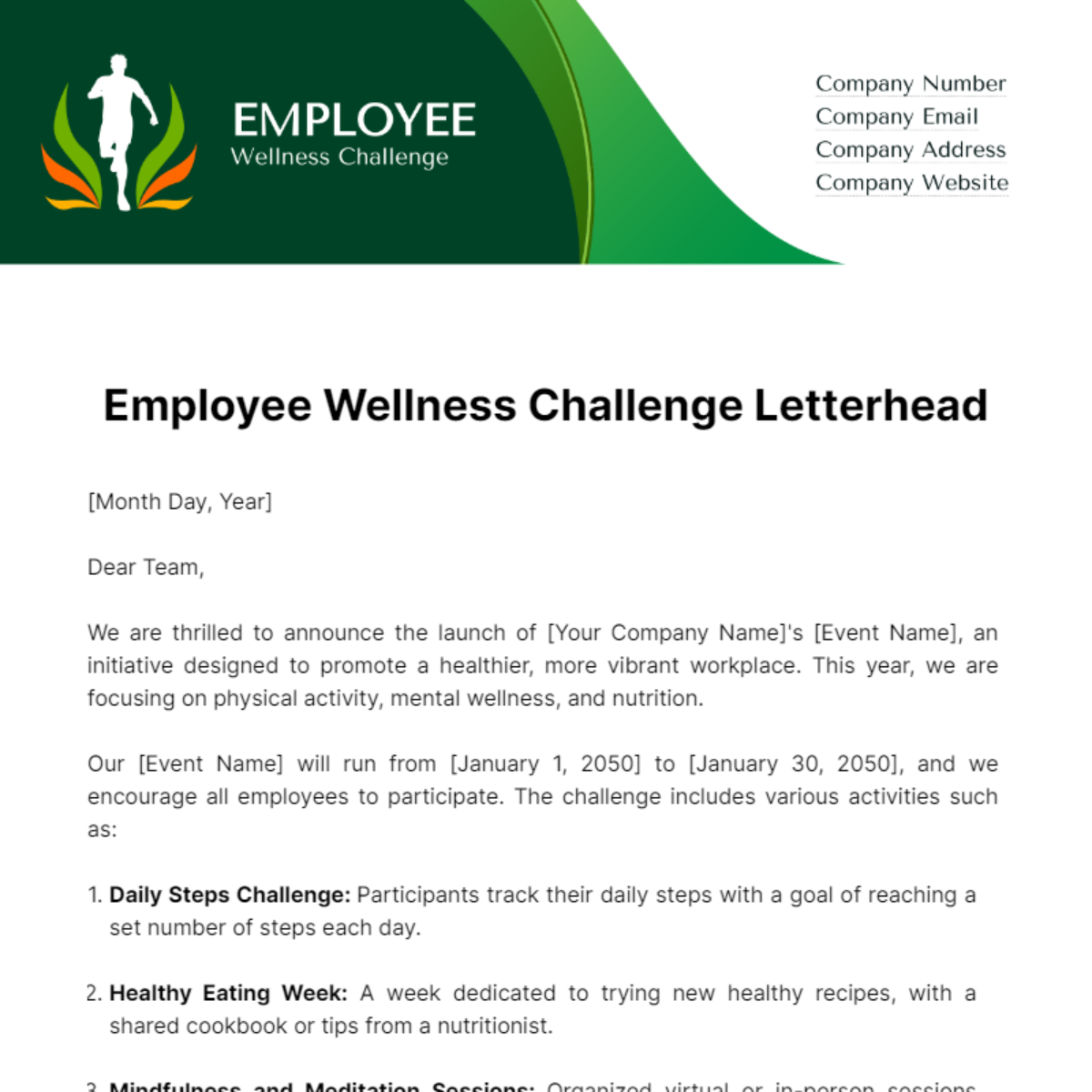 Employee Wellness Challenge Letterhead Template - Edit Online & Download