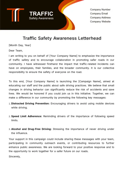 Free Traffic Safety Awareness Letterhead Template to Edit Online