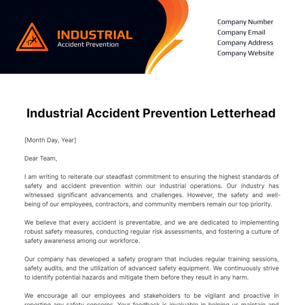 Free Industrial Accident Prevention Letterhead Template