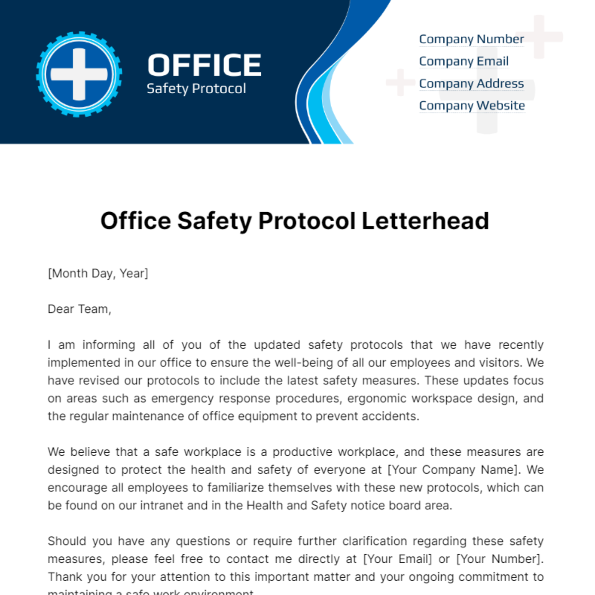 Office Safety Protocol Letterhead Template