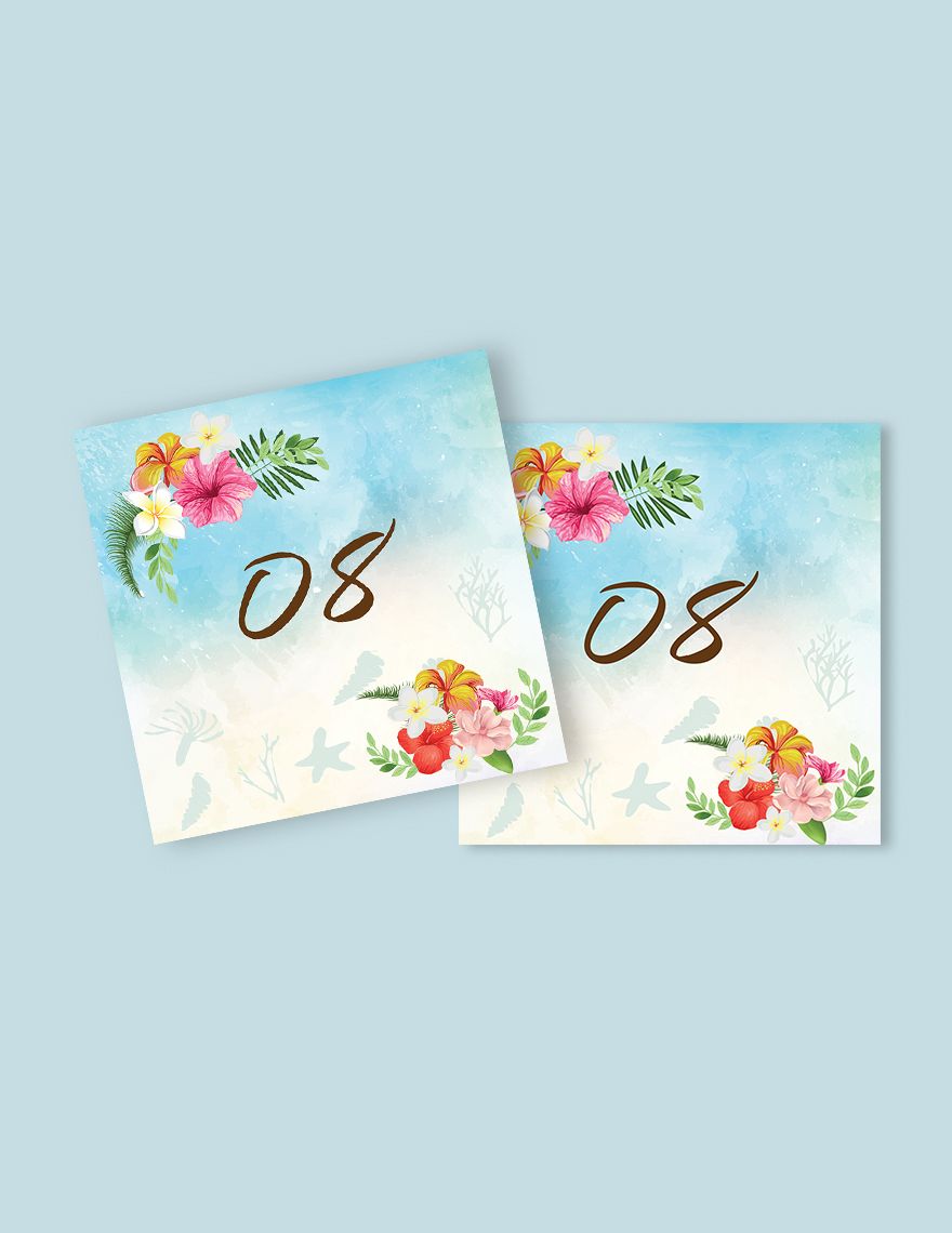 Beach Wedding Table Number Card Template