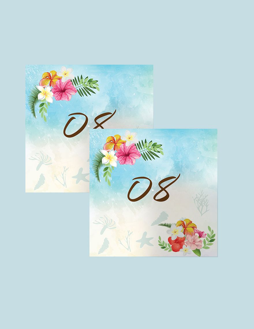 Beach Wedding Table Number Card Template