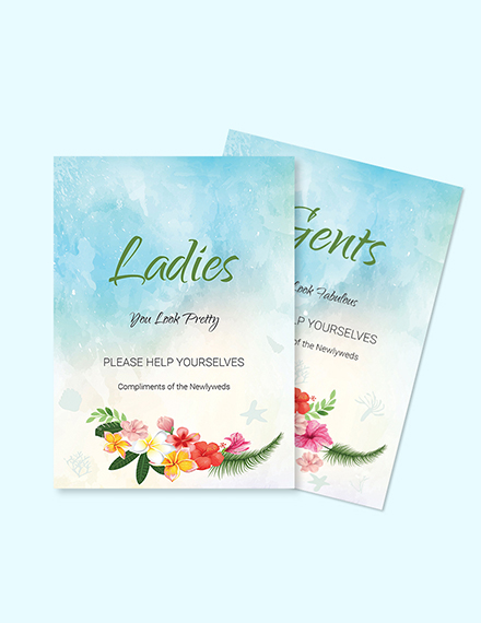 Free Beach Wedding Bathroom Signs Card Template to Edit Online