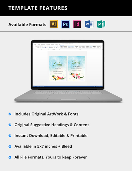 Free Beach Wedding Bathroom Signs Card Template to Edit Online