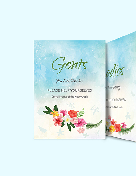 Free Beach Wedding Bathroom Signs Card Template to Edit Online