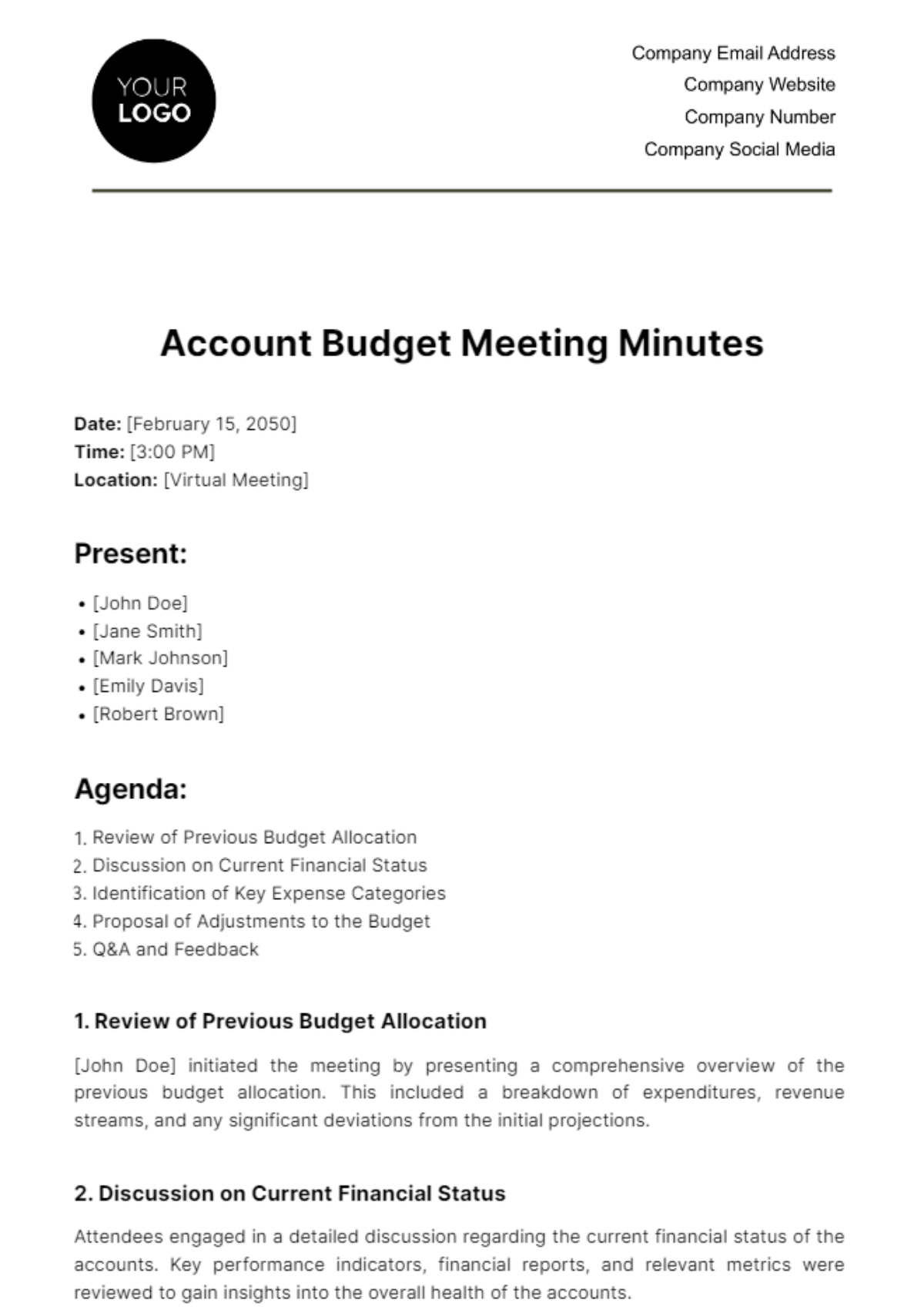 Account Budget Meeting Minute Template