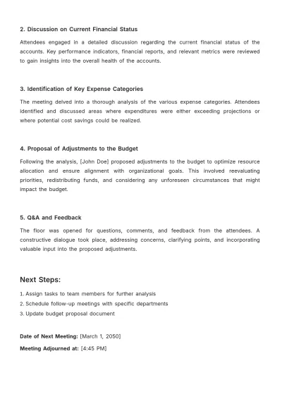 Free Account Budget Meeting Minute Template to Edit Online