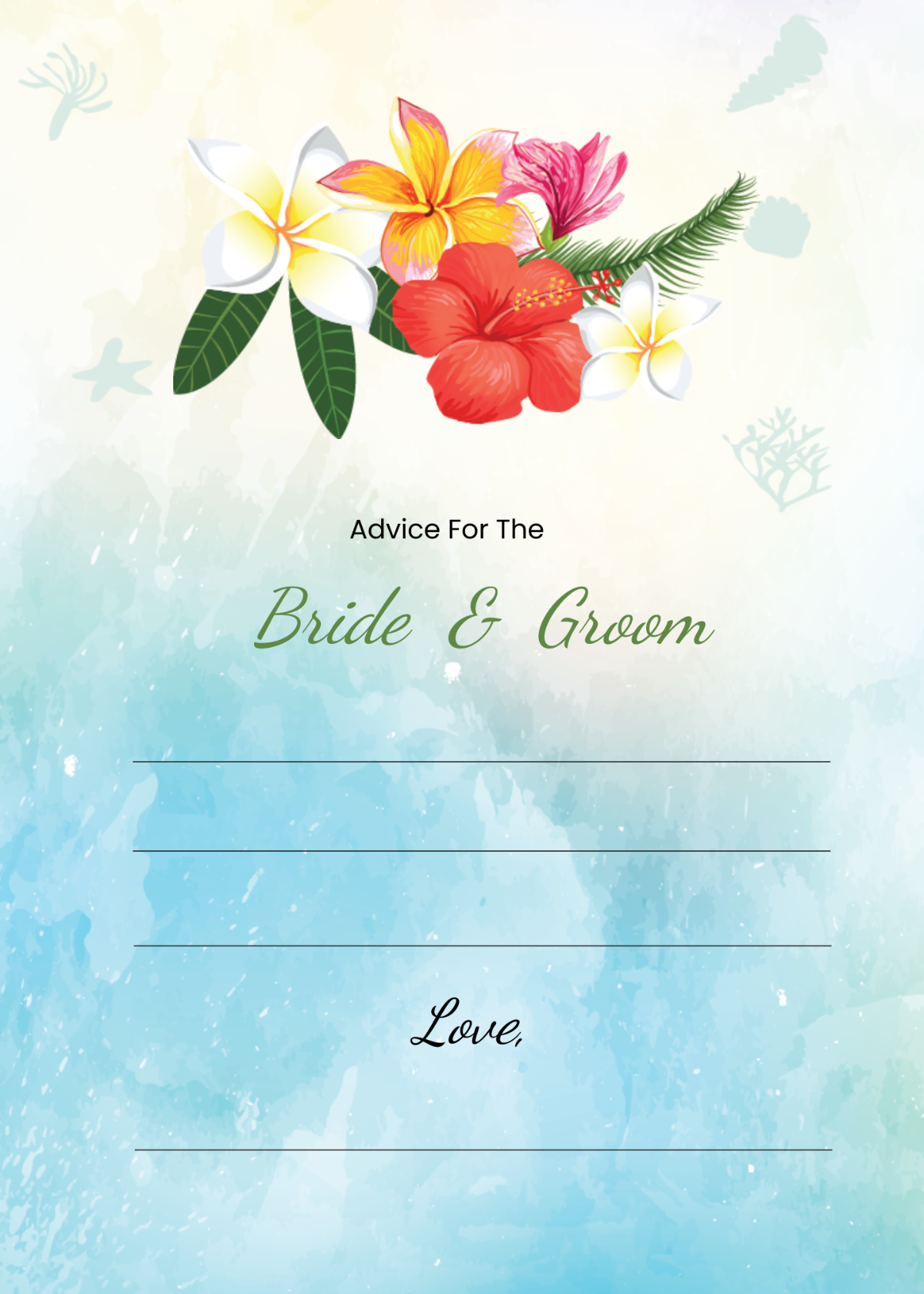 Beach Wedding Advice Card Template