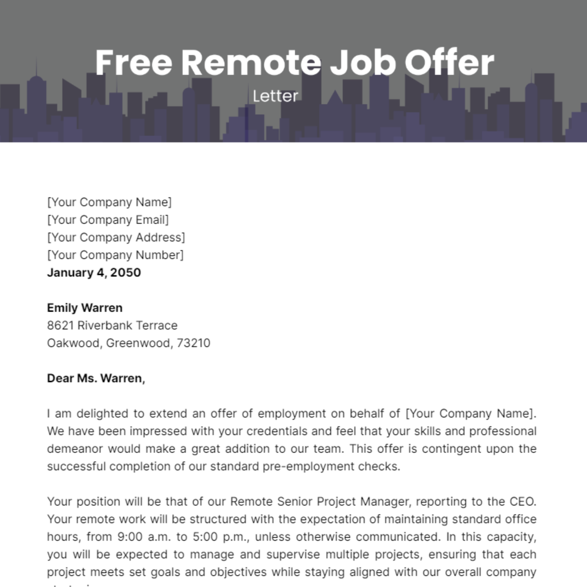 Remote Job Offer Letter Template