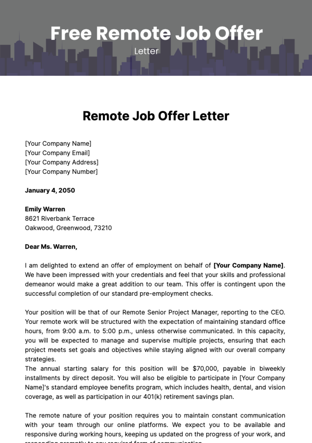 Free Remote Job Offer Letter Template