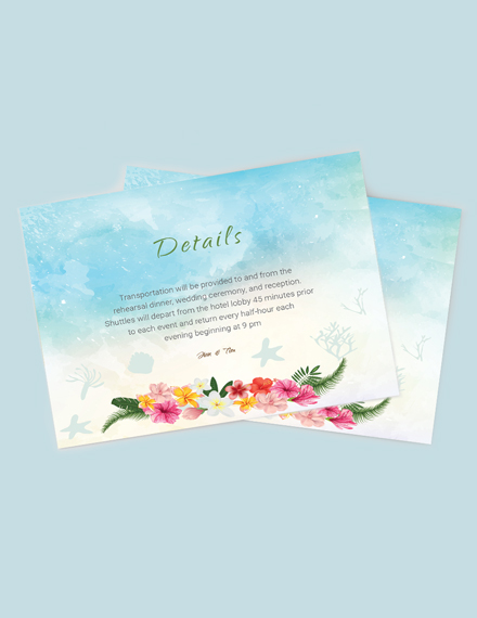 Free Beach Wedding Details Card Template to Edit Online