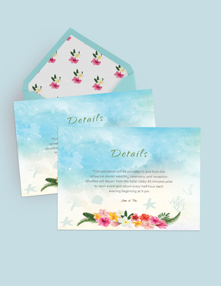 Free Beach Wedding Details Card Template to Edit Online