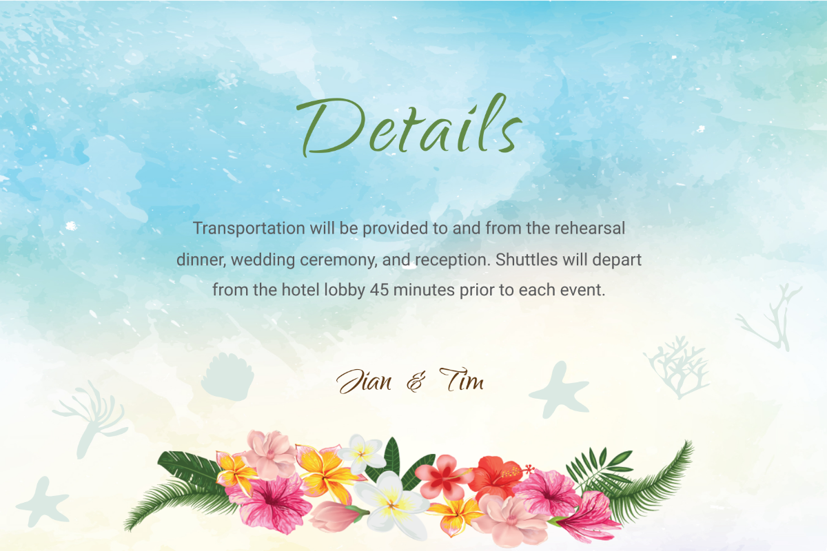 Beach Wedding Details Card Template