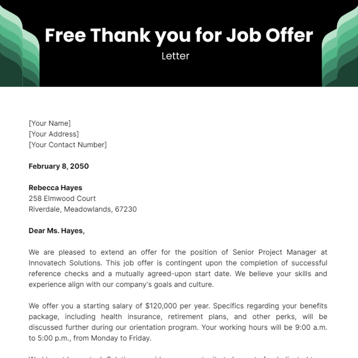 Thank you for Job Offer Letter Template