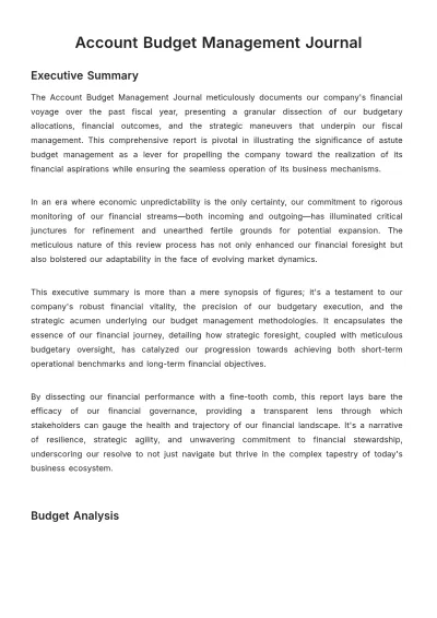 Free Account Budget Management Journal Template to Edit Online
