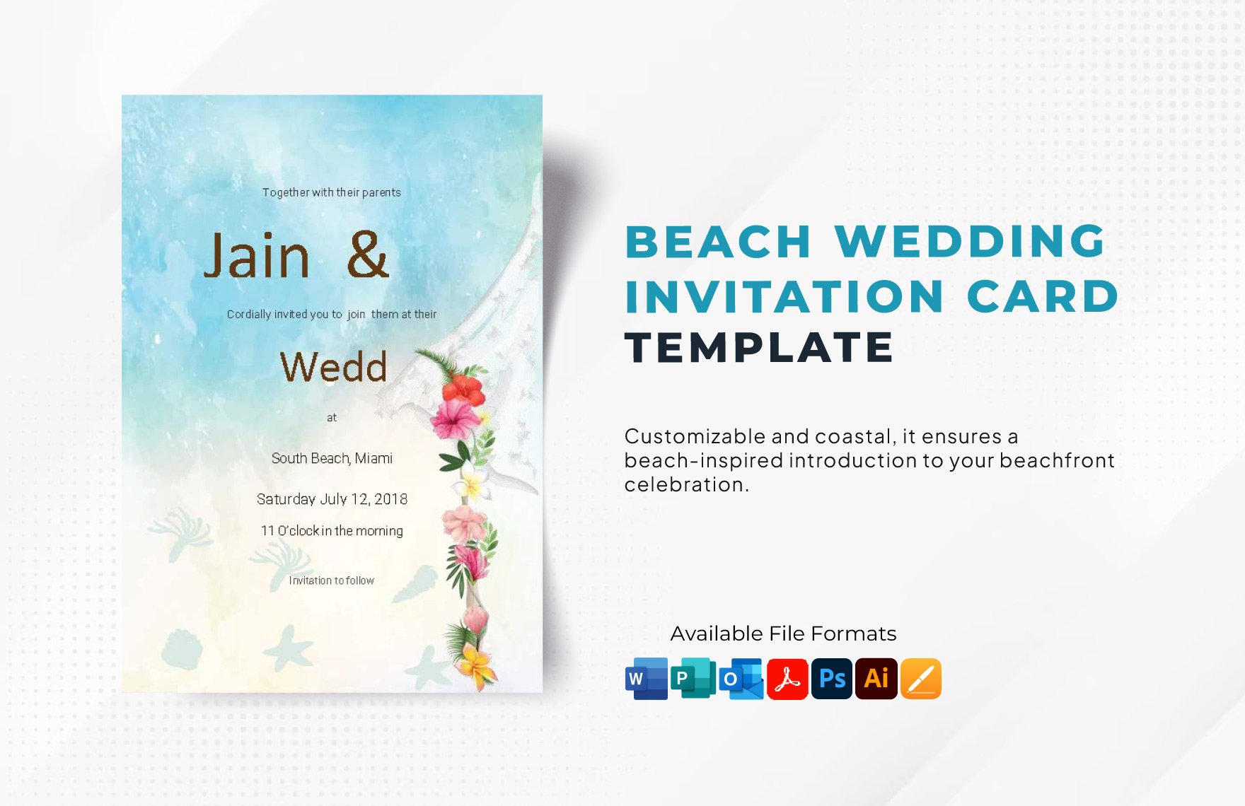 Beach Wedding Invitation Card Template