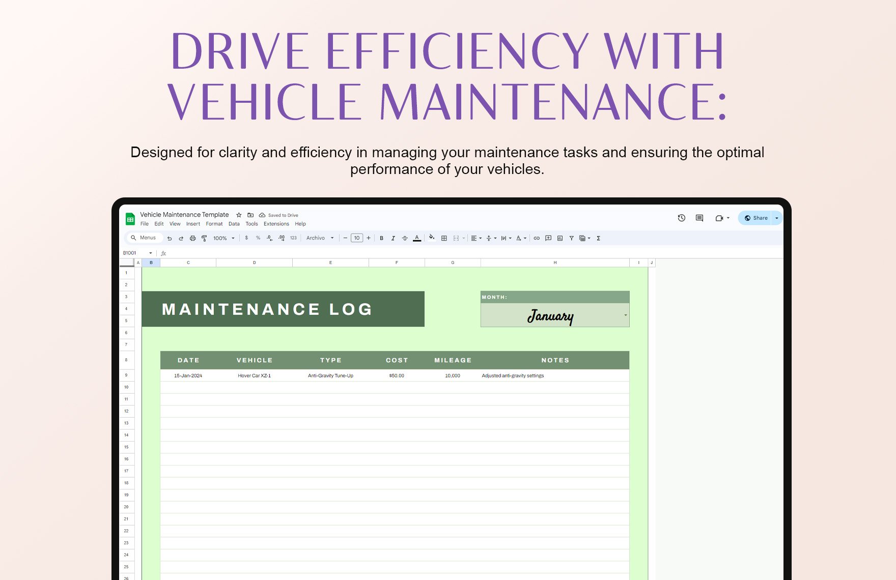 Vehicle Maintenance Template