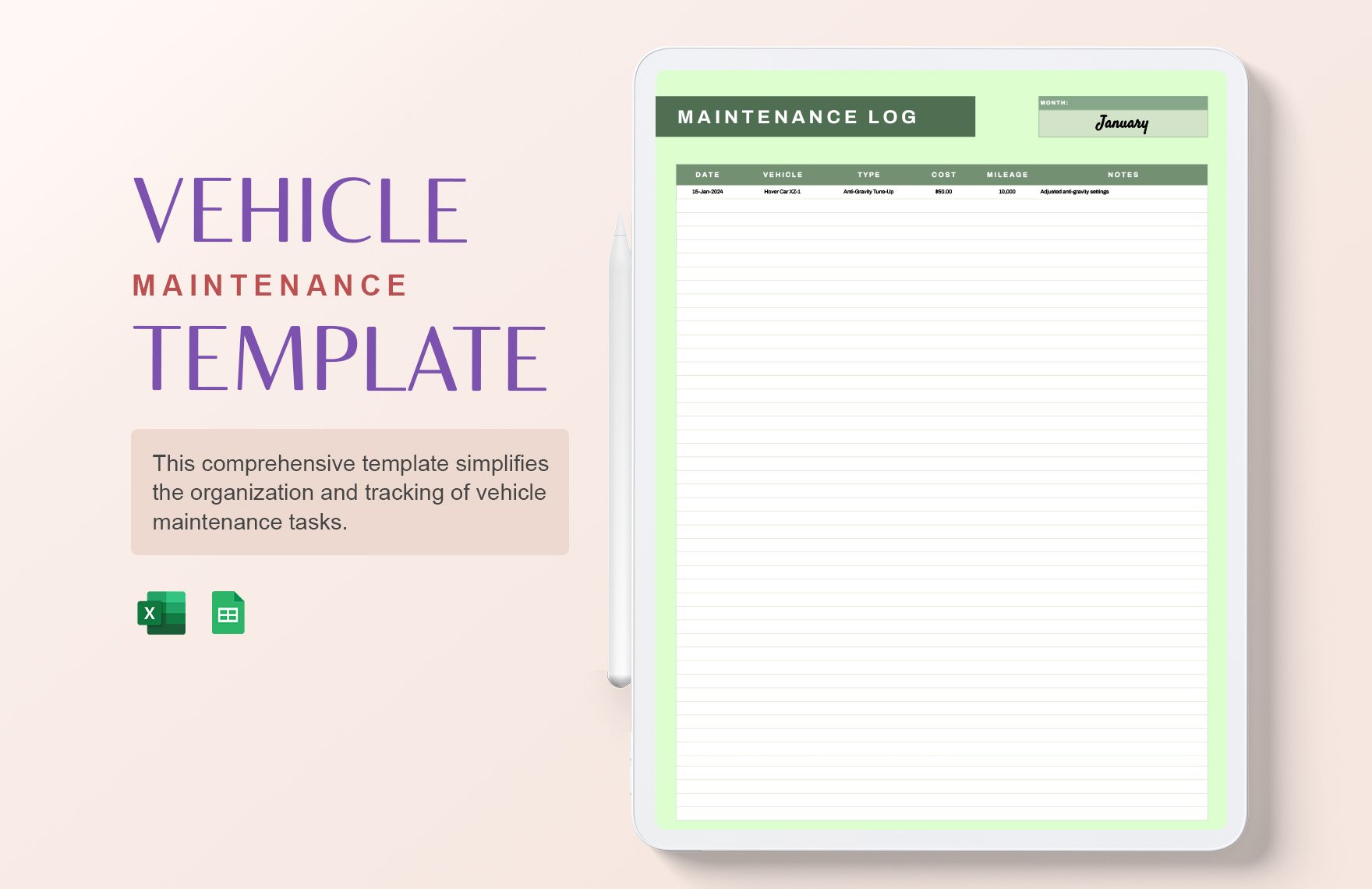 Free Vehicle Maintenance Template in Excel, Google Sheets