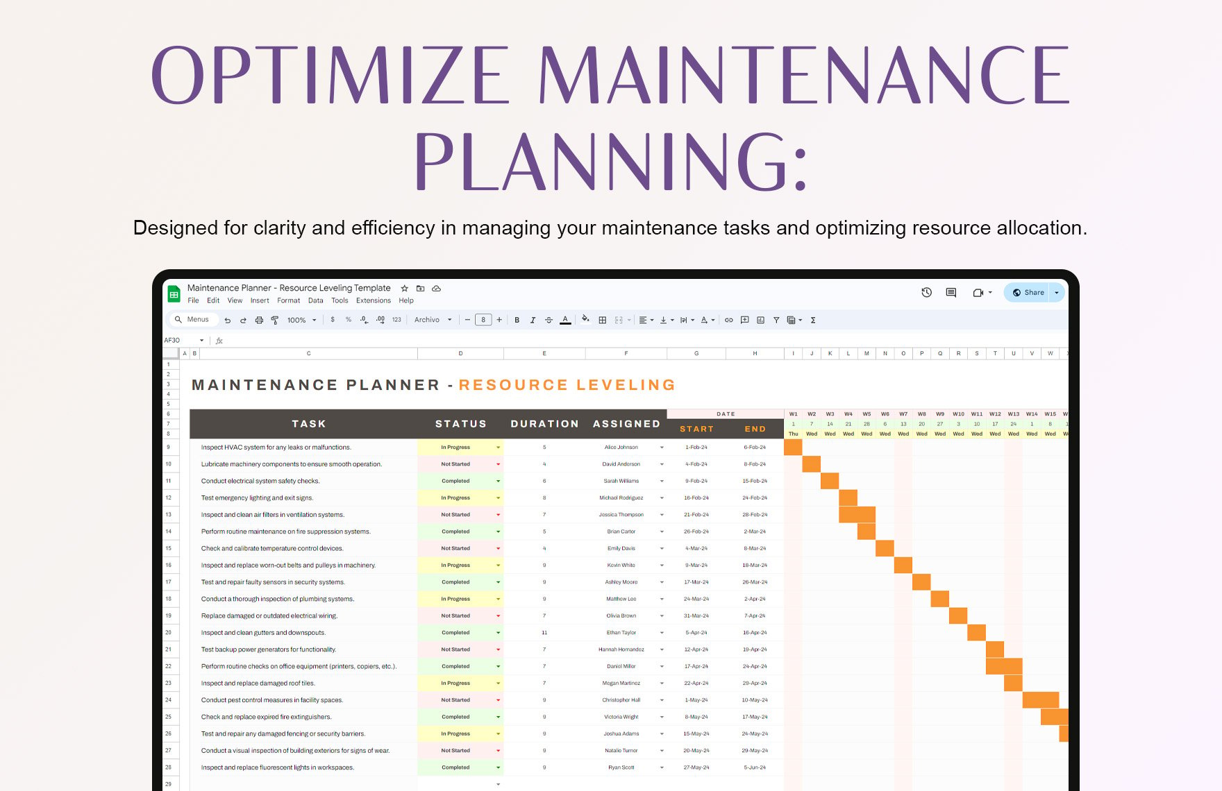 Maintenance Planner - Resource Leveling Template