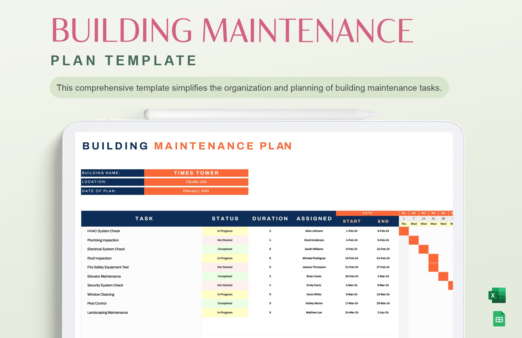 Building Maintenance Plan Template