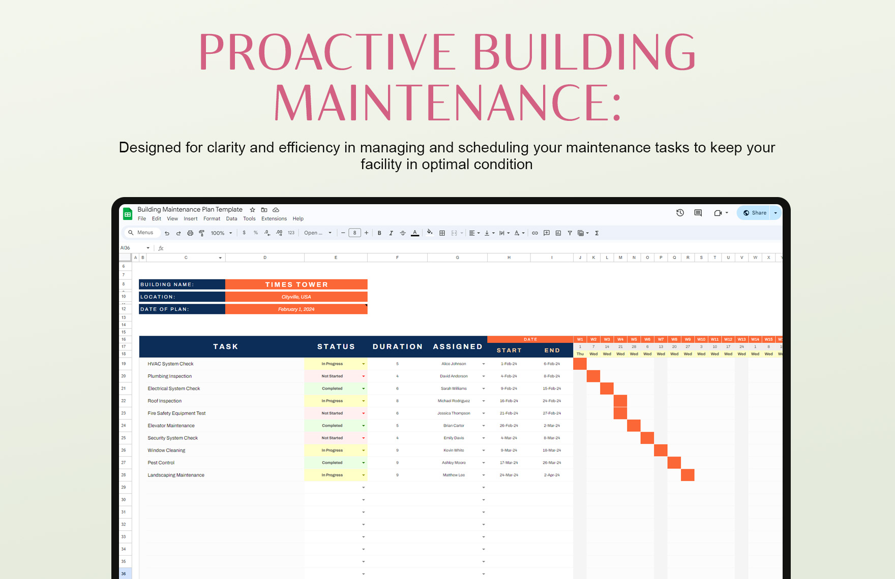 Building Maintenance Plan Template