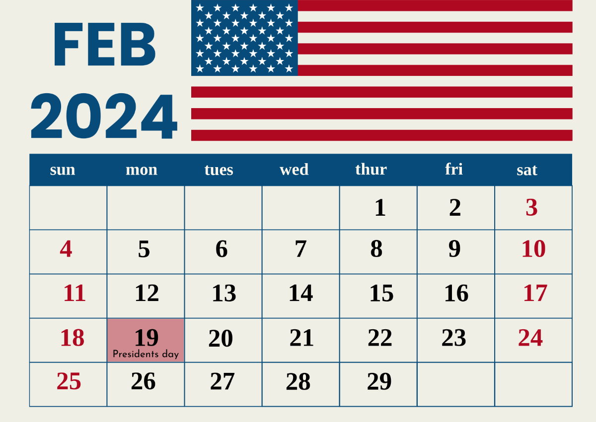President's Day 2024 Calendar Template