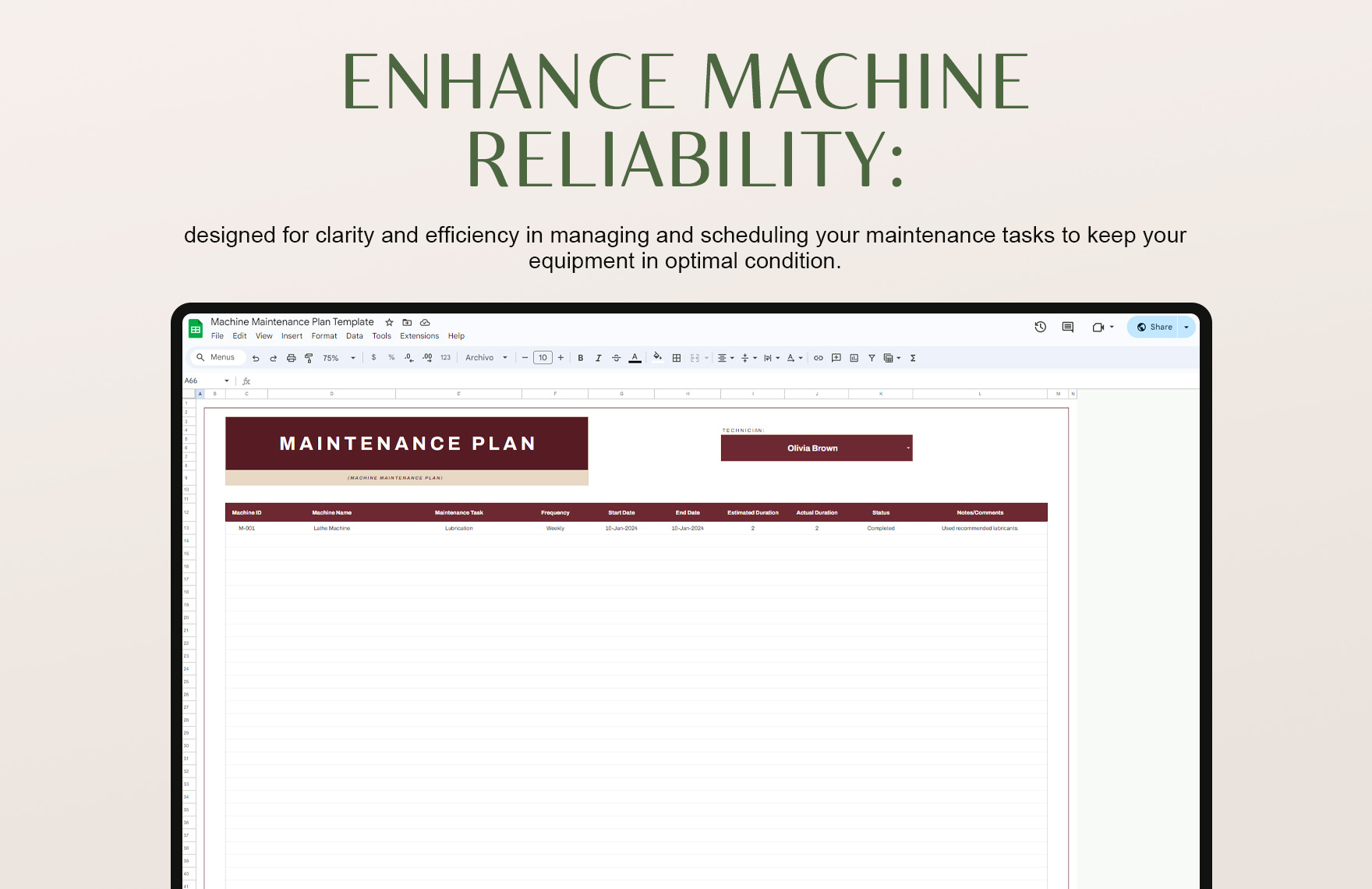 Machine Maintenance Plan Template