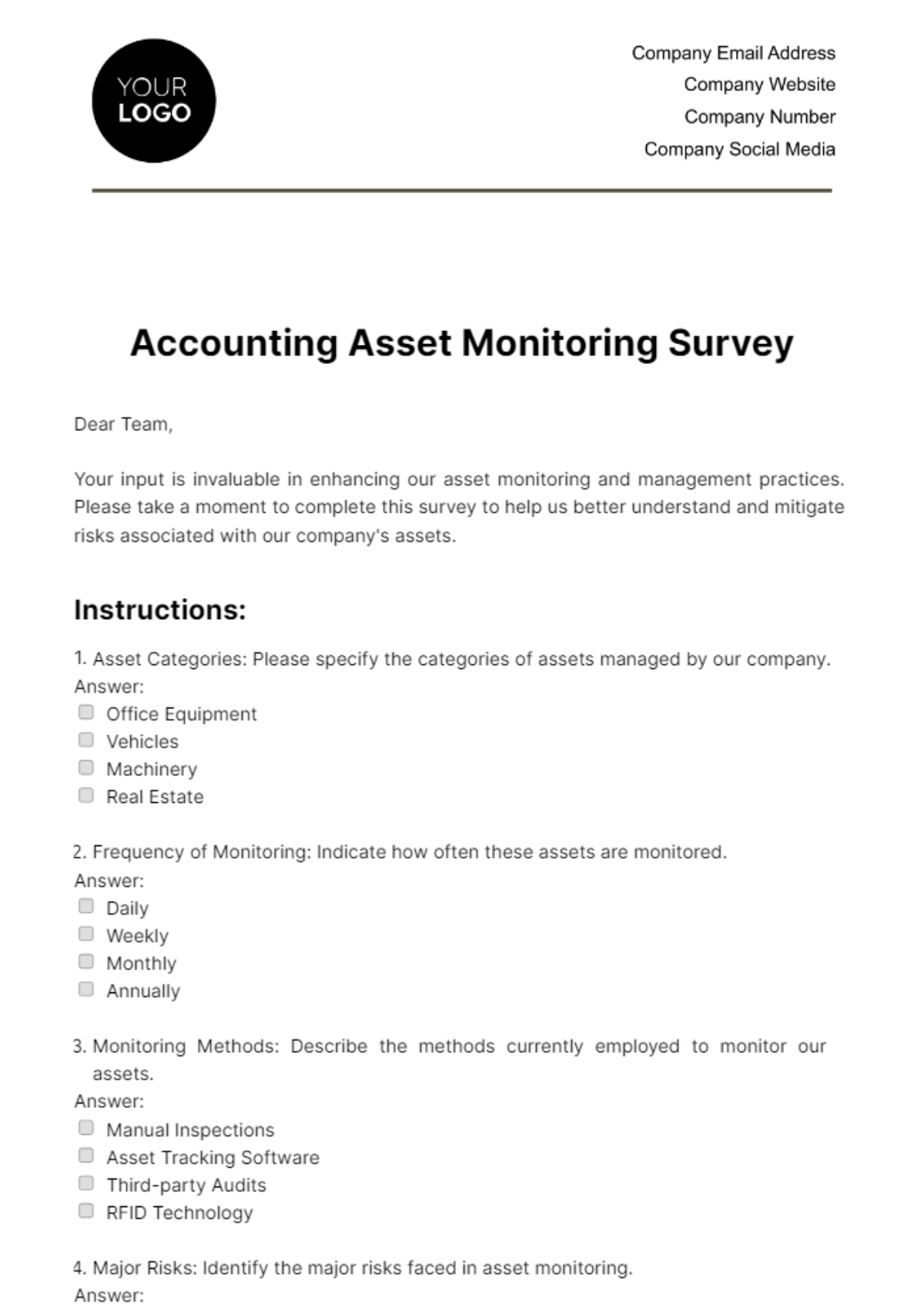 Free Accounting Asset Monitoring Survey Template