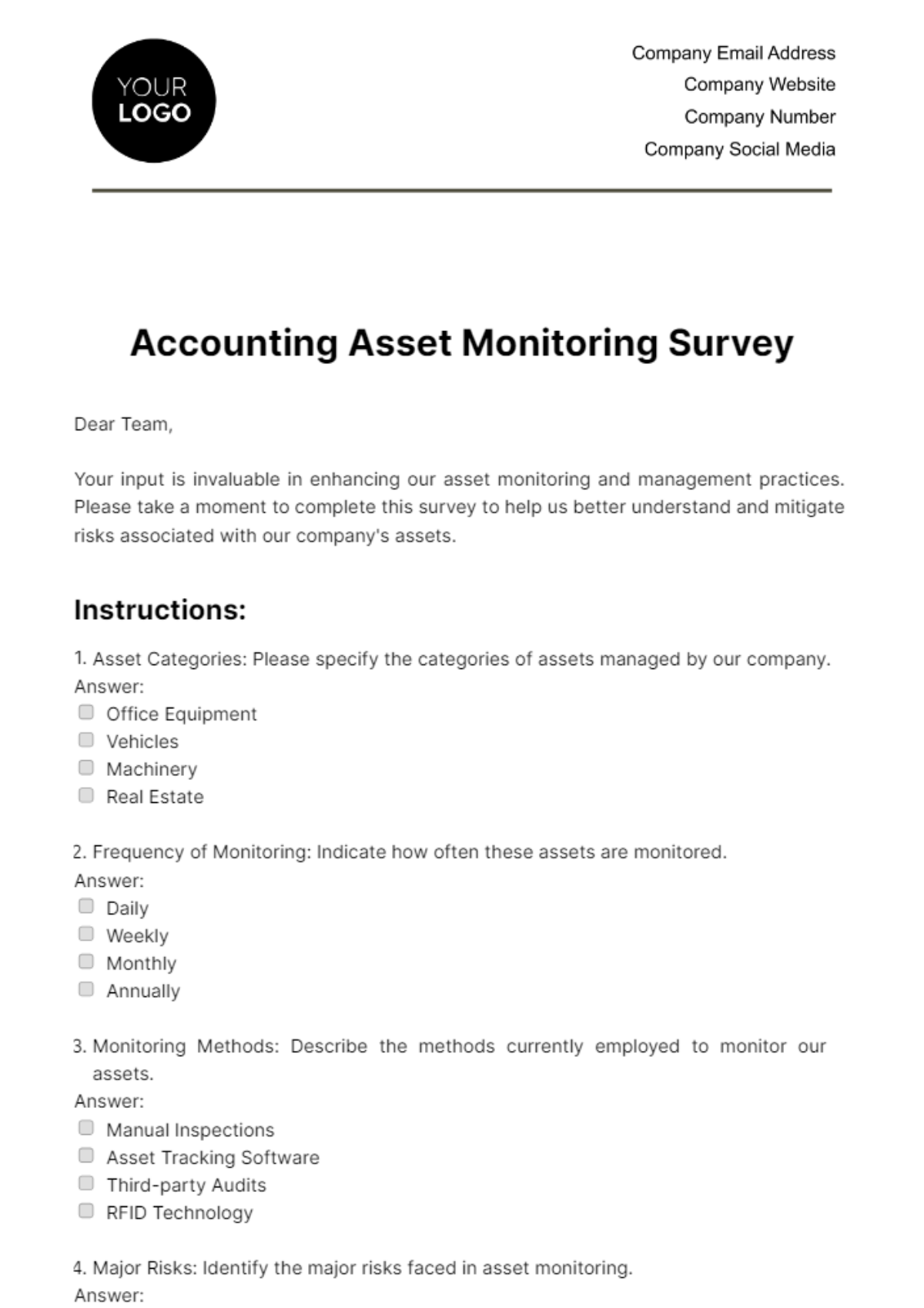 Accounting Asset Monitoring Survey Template - Edit Online & Download