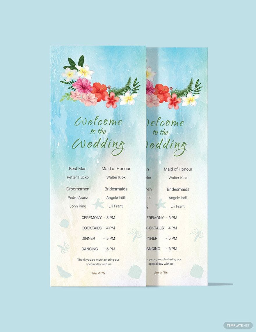 Beach Wedding Program Card Template