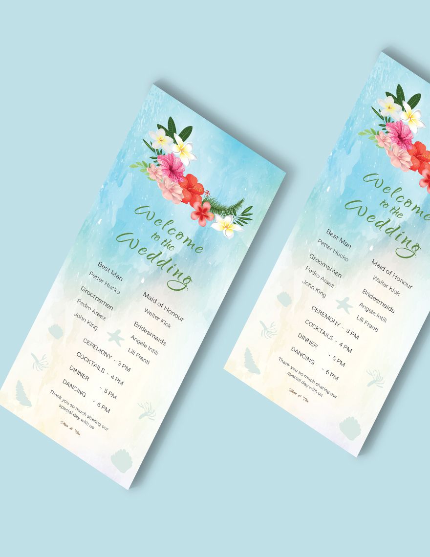 Beach Wedding Program Card Template
